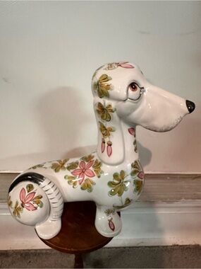 Life sized Italian hand painted ceramic dachshund.